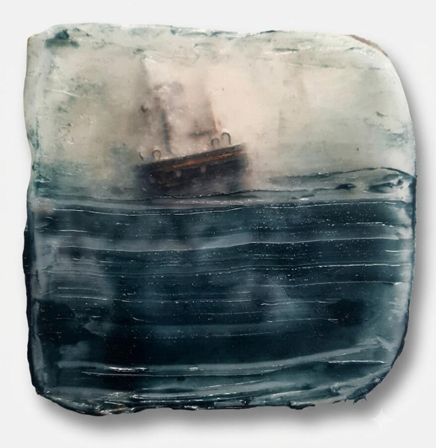 ink blue sea a tactile coastal abstract painting by artist Richard Elliott
