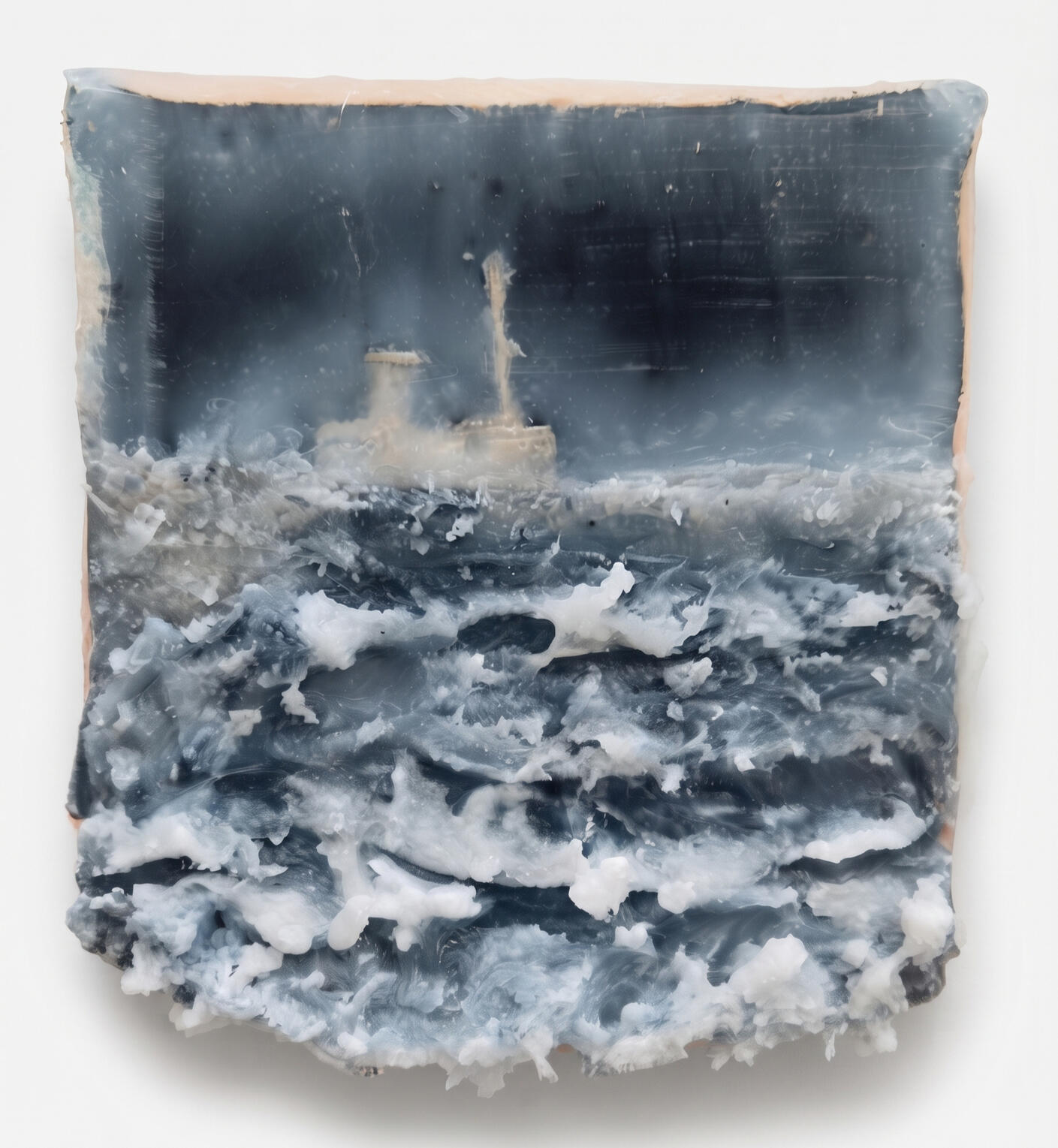 winter sea with boat, by Richard Elliott.