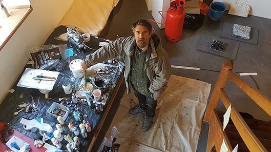 at work in the barn studio art